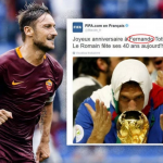 FIFA viết nhầm tên khi chúc mừng sinh nhật Totti