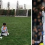 Ronaldo vui mừng khi thắng con trai trong trò đá phạt